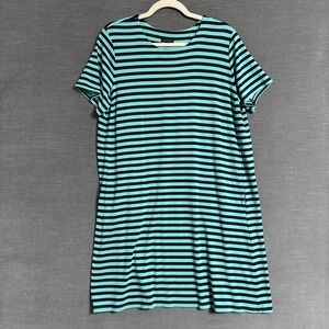 J Jill Wearever Dress Large Petite Teal Navy Stripe Shift Nautical Preppy Casual